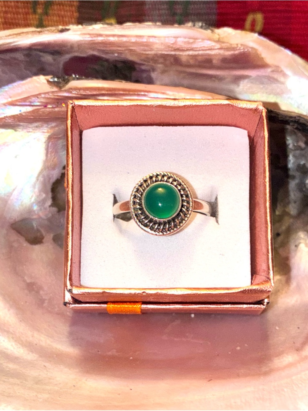 Solid Sterling Silver Green Onyx Ring Size: 9
